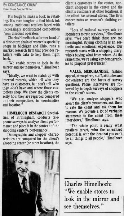 Himelhochs - May 1983 Article On Charles Himelhoch Starting Consulting Firm